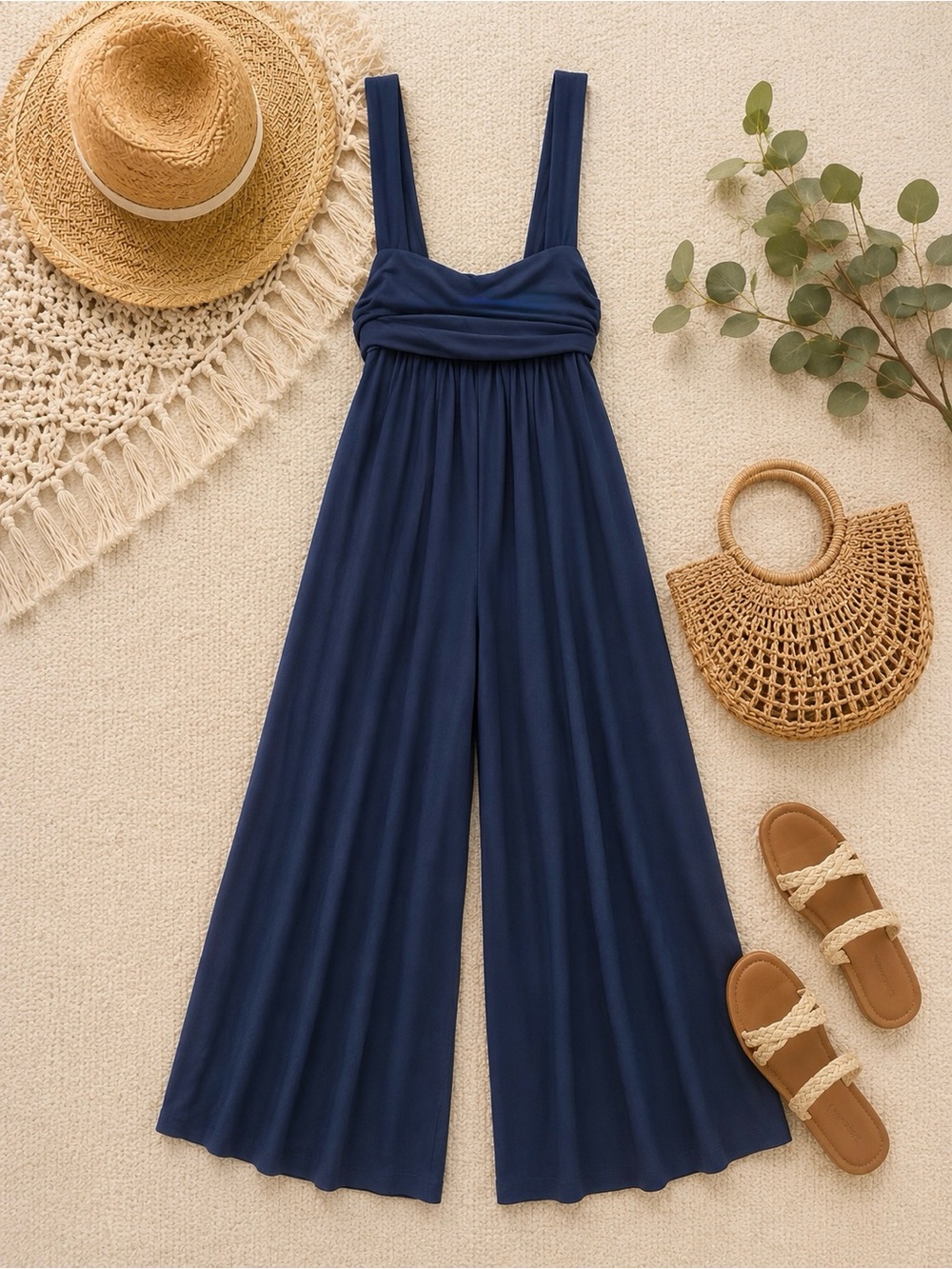 Le Lis Navy Blue Wide-Leg Jumpsuit